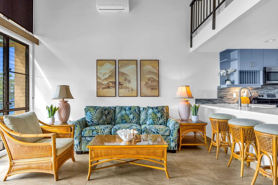 Cozy and bright living space is furnished for relaxation. The perfect spot to kick back, read a book, or just enjoy the peaceful atmosphere after a day out