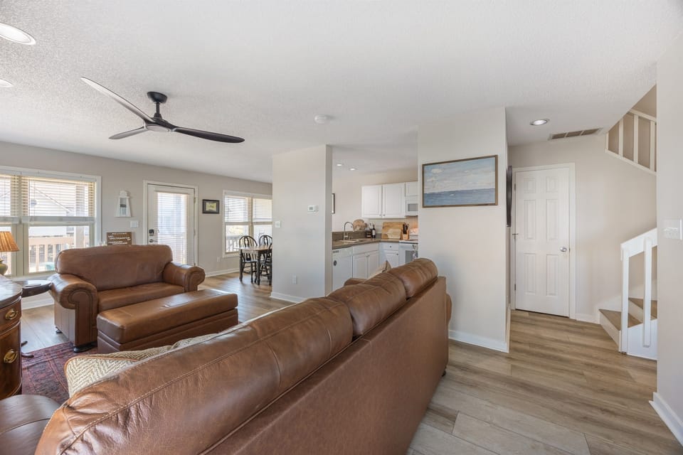 Relax in the open-concept living space after a day at the beach.