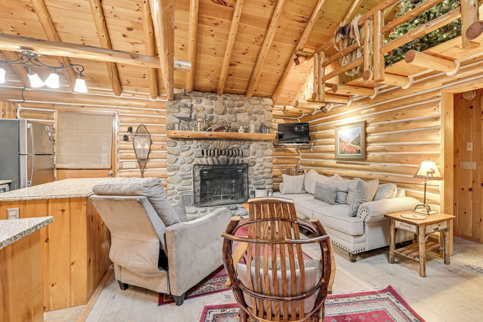 Living Area | Fireplace | TV | Main Level