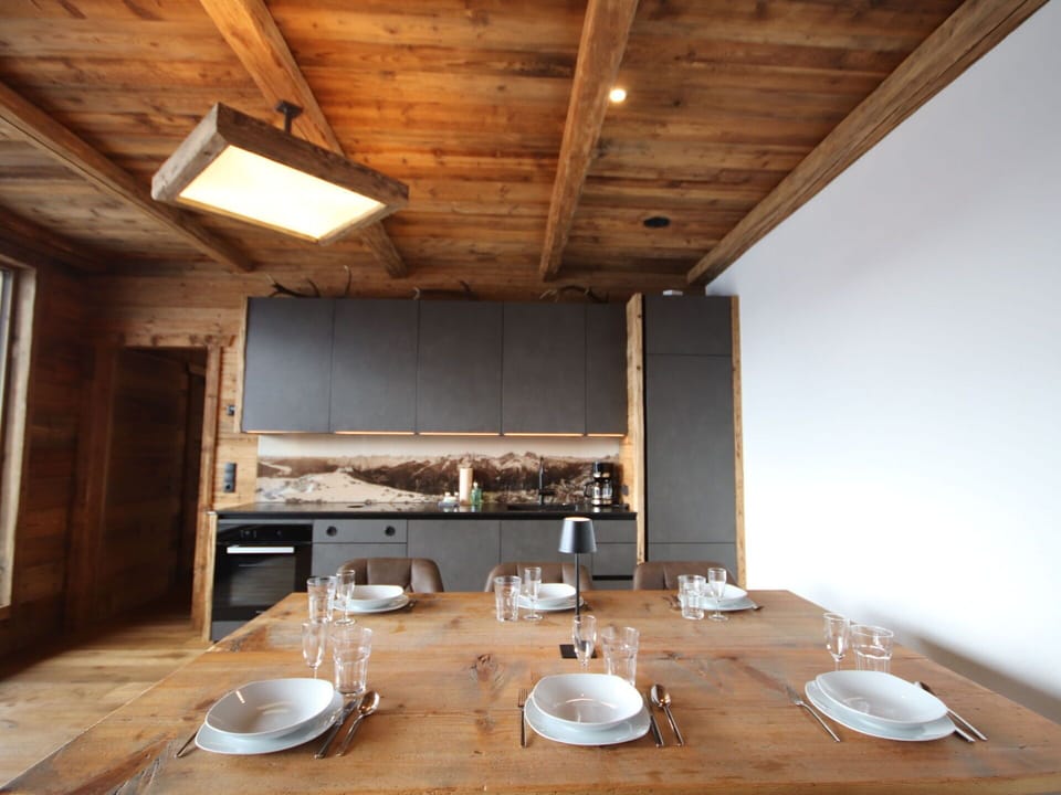 Wood, Flooring, Ceiling, Furniture, Interior Design, Floor, Kitchen, Kitchen & Dining Room Table, Lighting, Hardwood