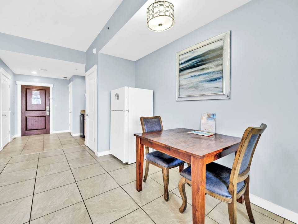 Dining table and refrigerator