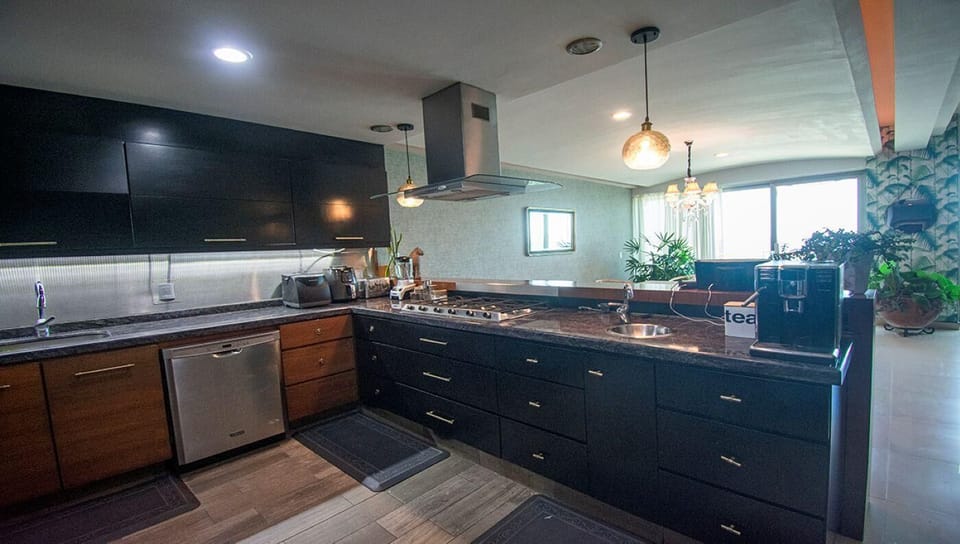 Spacious kitchen with modern appliances and open layout