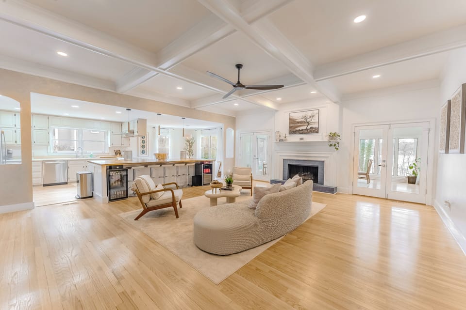 Massive Main Living Room with an open floor plan and real hardwood floors. 