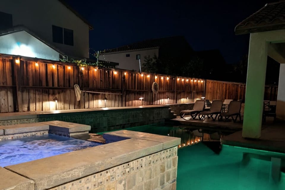 Lighted Ambiance of Hot tub and Pool