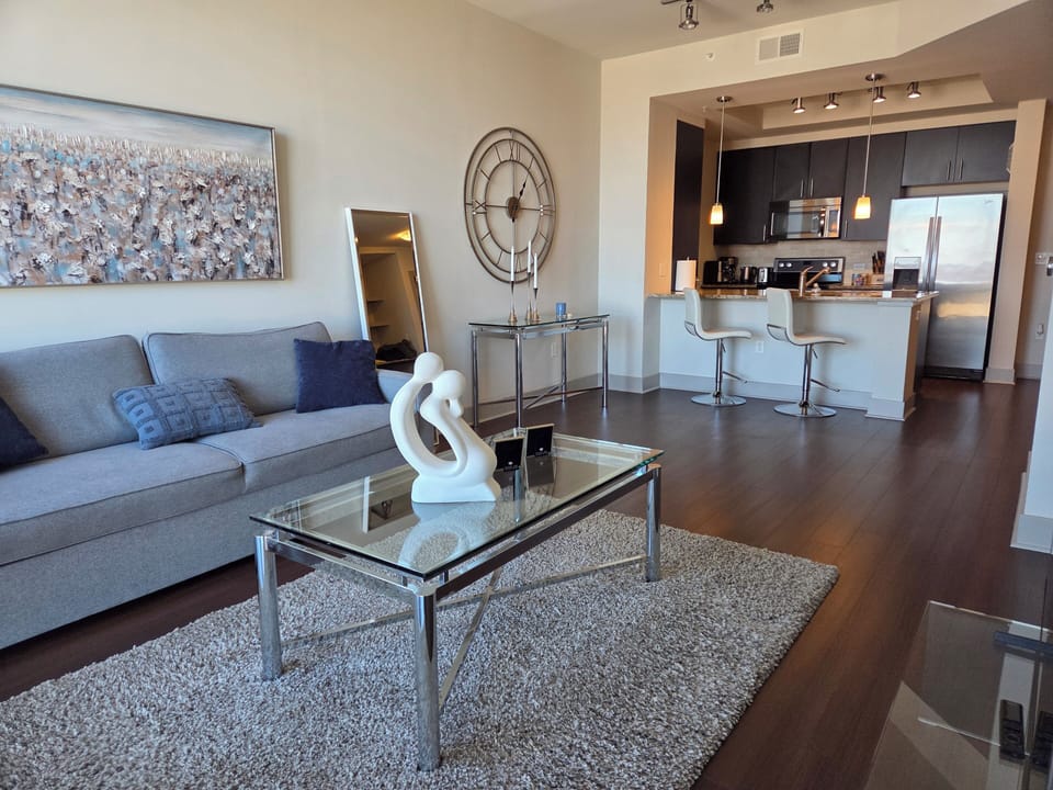 Living room with a queen size sofa bed 