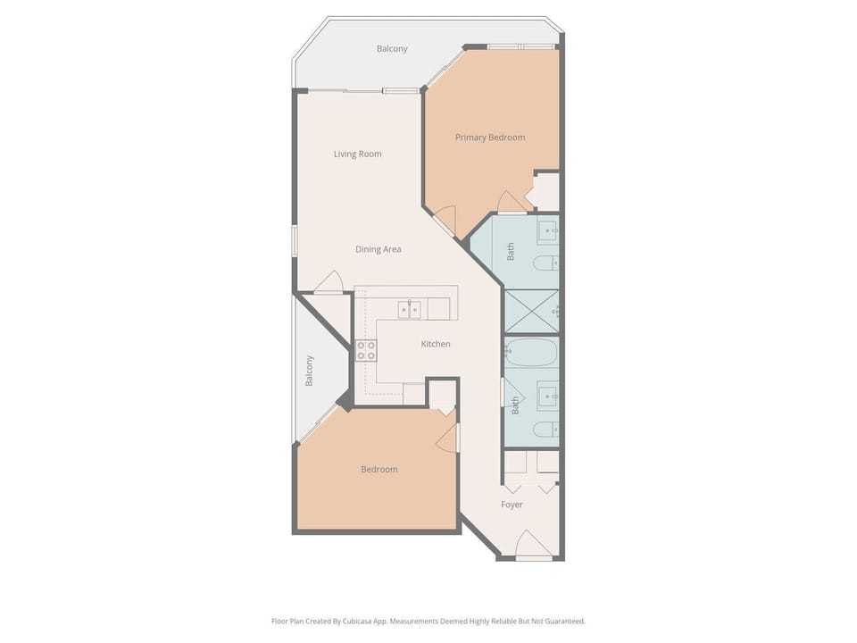 Floor plan for Bay Watch Resort Unit 1602 highlighting the spacious end-unit layout, dual balconies, open living areas, and private bedroom suites—an easy way to visualize this oceanfront condo’s flow and features.