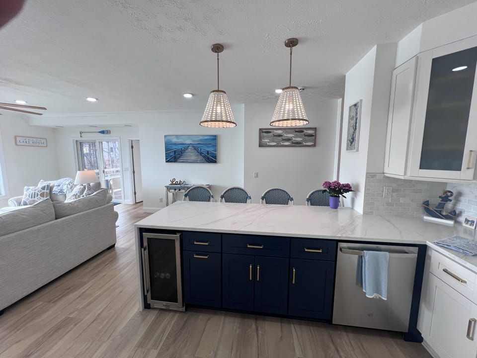 Kitchen with beverage refrigerator