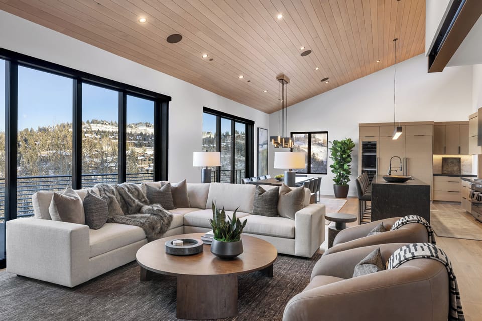 Living room with gorgeous and comfortable seating. Amazing views