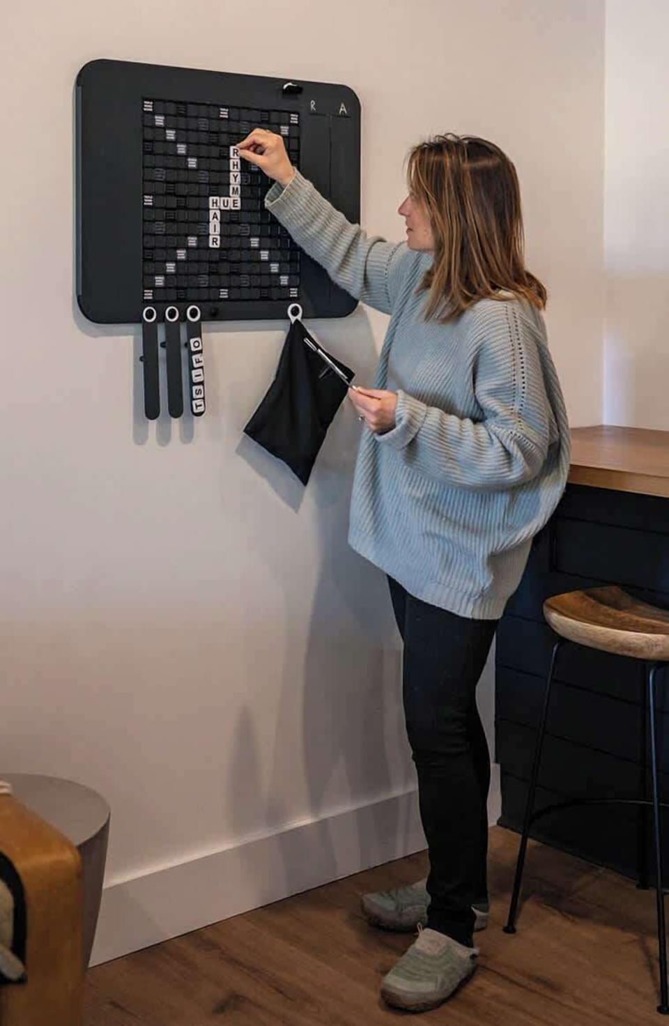 Wall scrabble in the game room