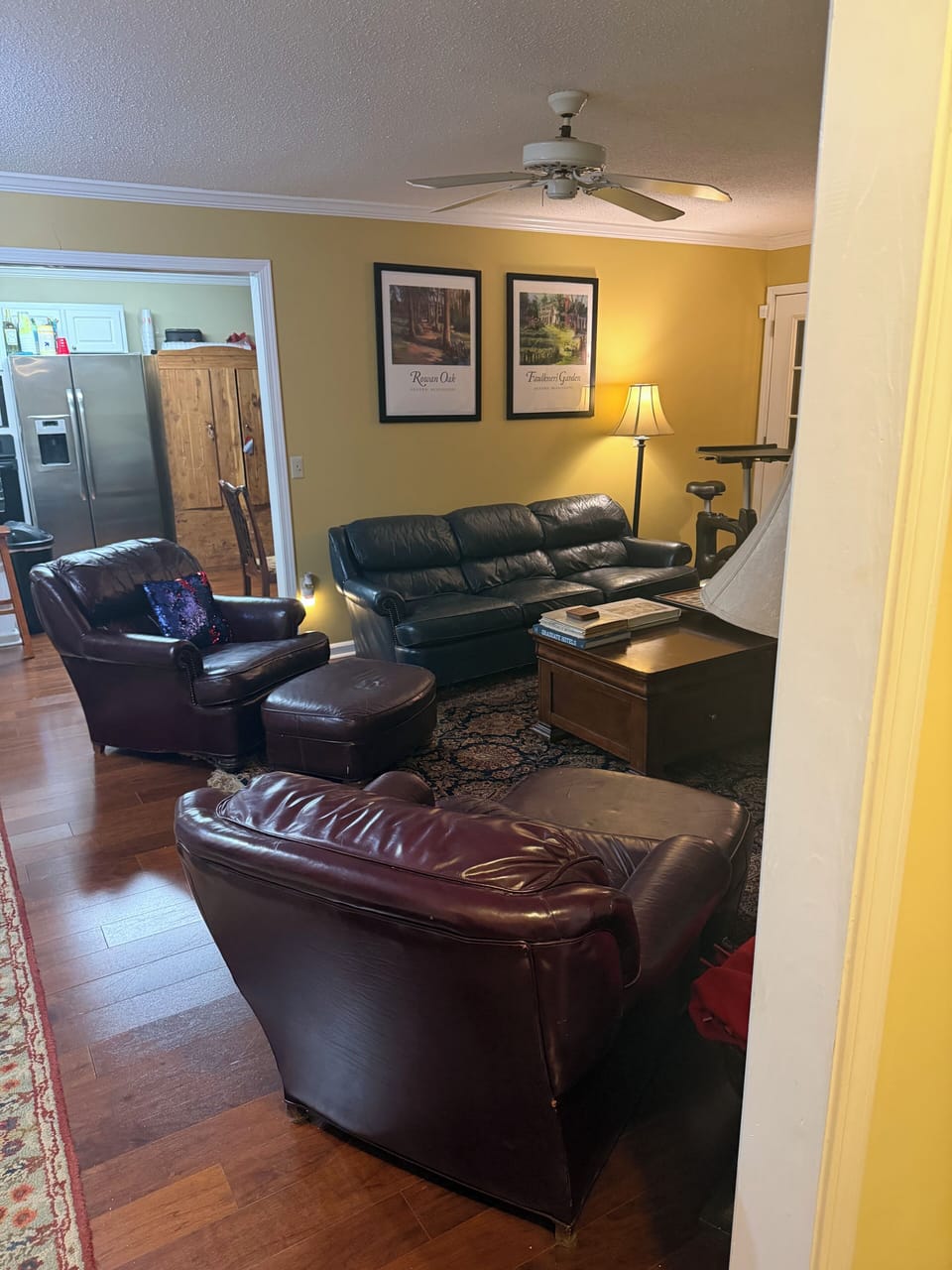 Living room also has a stationary desk bike