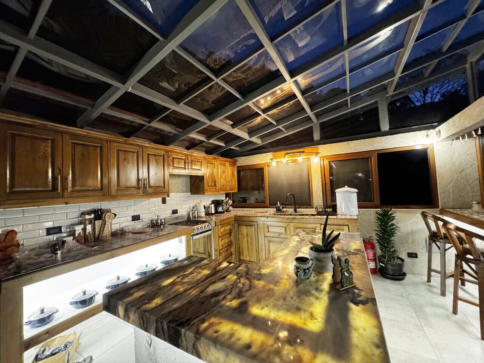 Treehouse kitchen at night