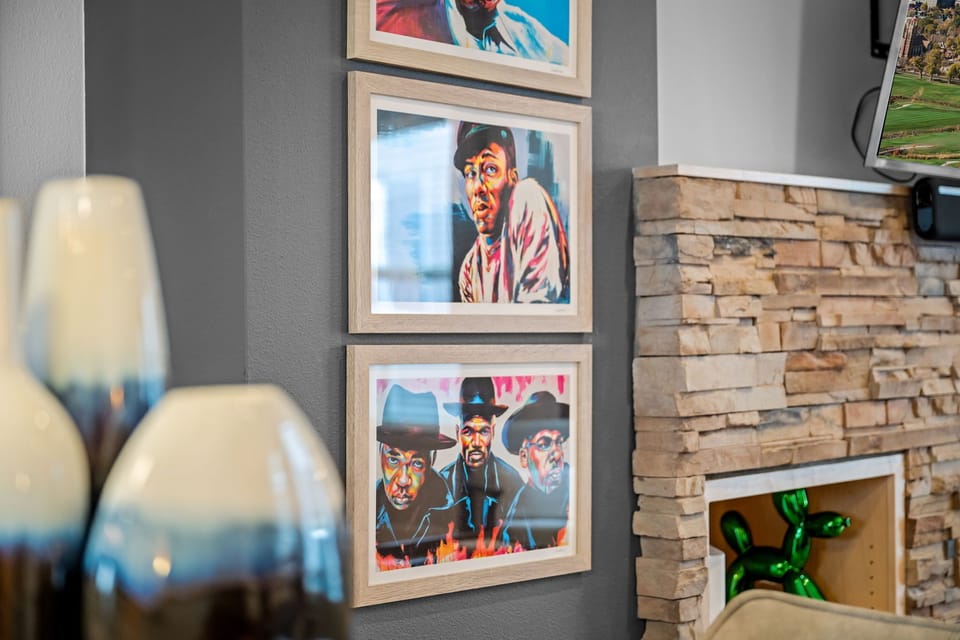 Stylish artwork and decor throughout—modern touches in every room