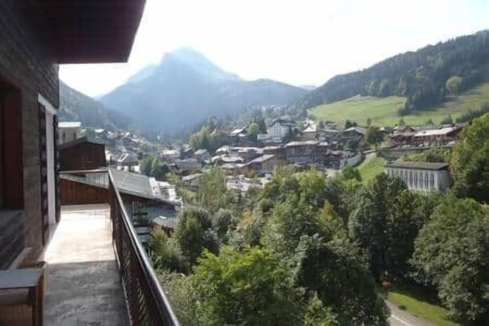 View from balcony over Morzine to Nyon in summer 