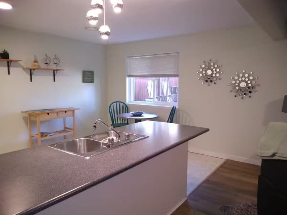 Guests love the well stocked, large kitchen. Open concept with living room.