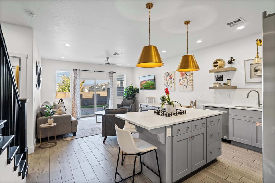 Open kitchen with island seating—cook up memories