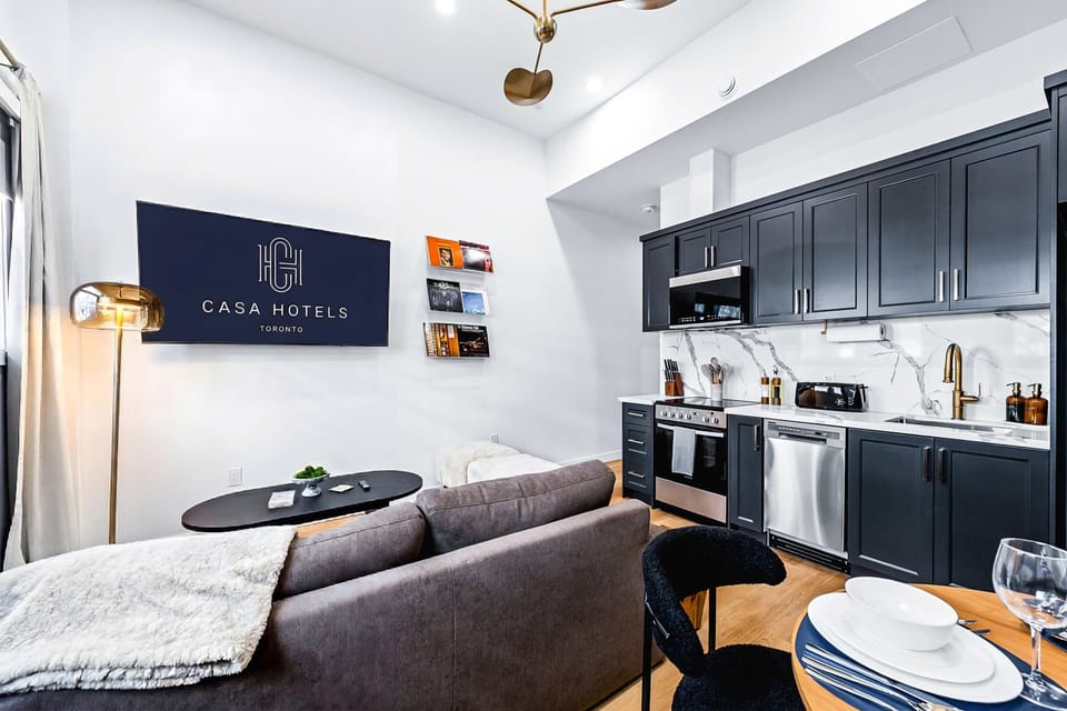 A thoughtfully designed open space for cooking, dining, and relaxing.