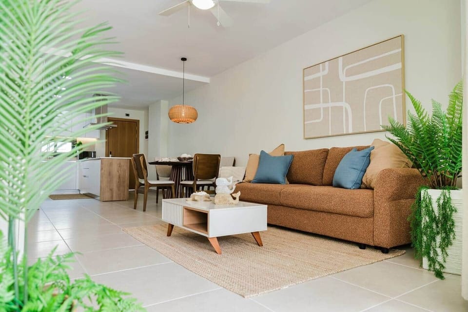 Bright Modern Living Room with Open Kitchen and Dining Area