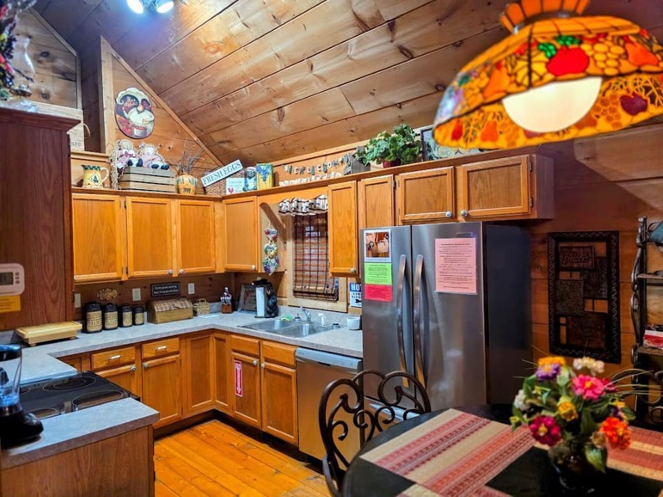 Lots of cabinet space with 2 lazy susans, lots of counter space & new appliances