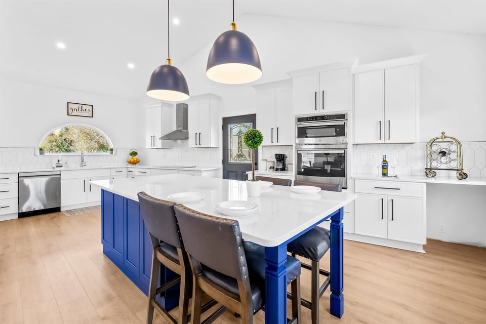 Fully stocked kitchen with modern appliances to make cooking easy for groups.