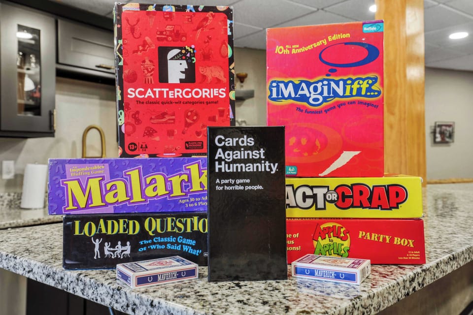 Board games, as well as puzzles and books not pictured