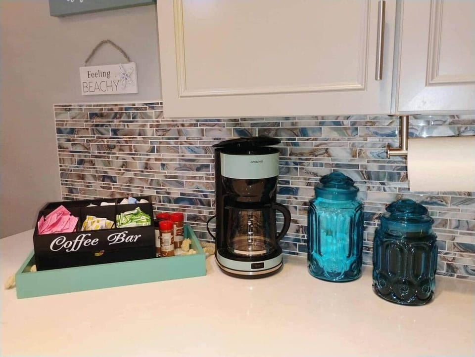 You will have your own coffee bar- it's complete with creamers, different sweeteners and more.
