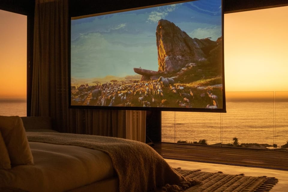 Master bedroom with pull down projector screen