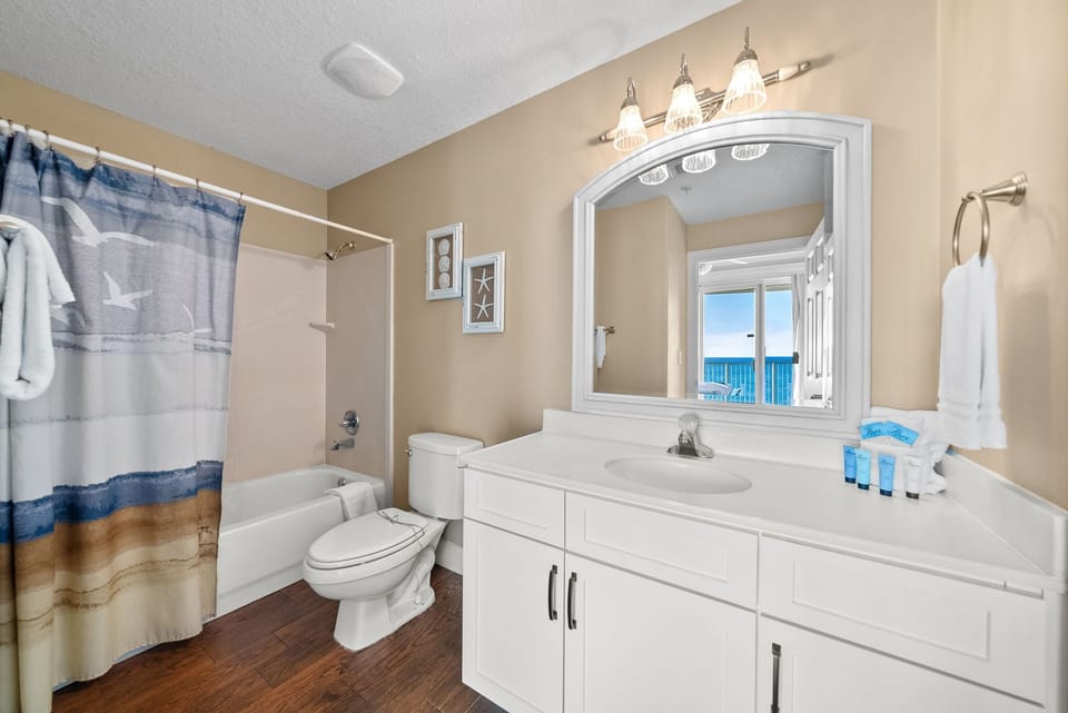 The ensuite master bathroom has a tub/shower combo.