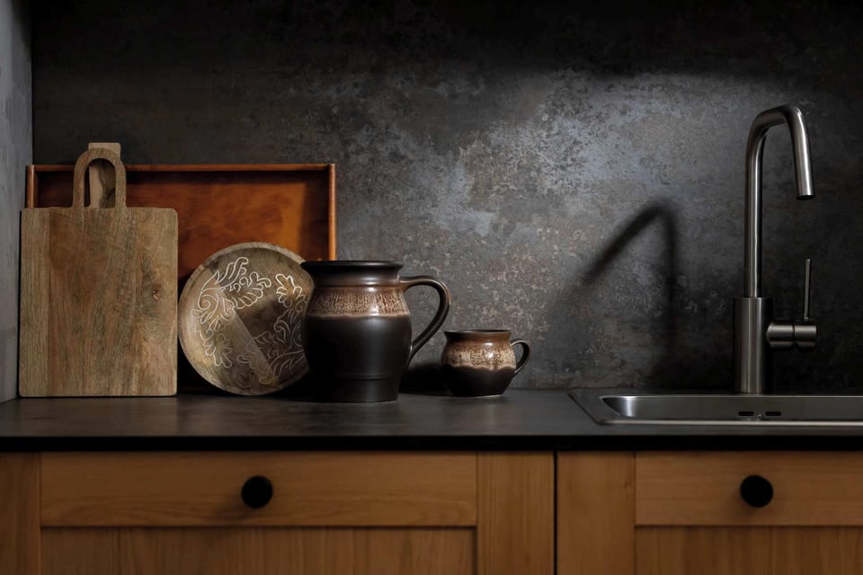 The kitchenette's modern appliances make meal preparation easy.
