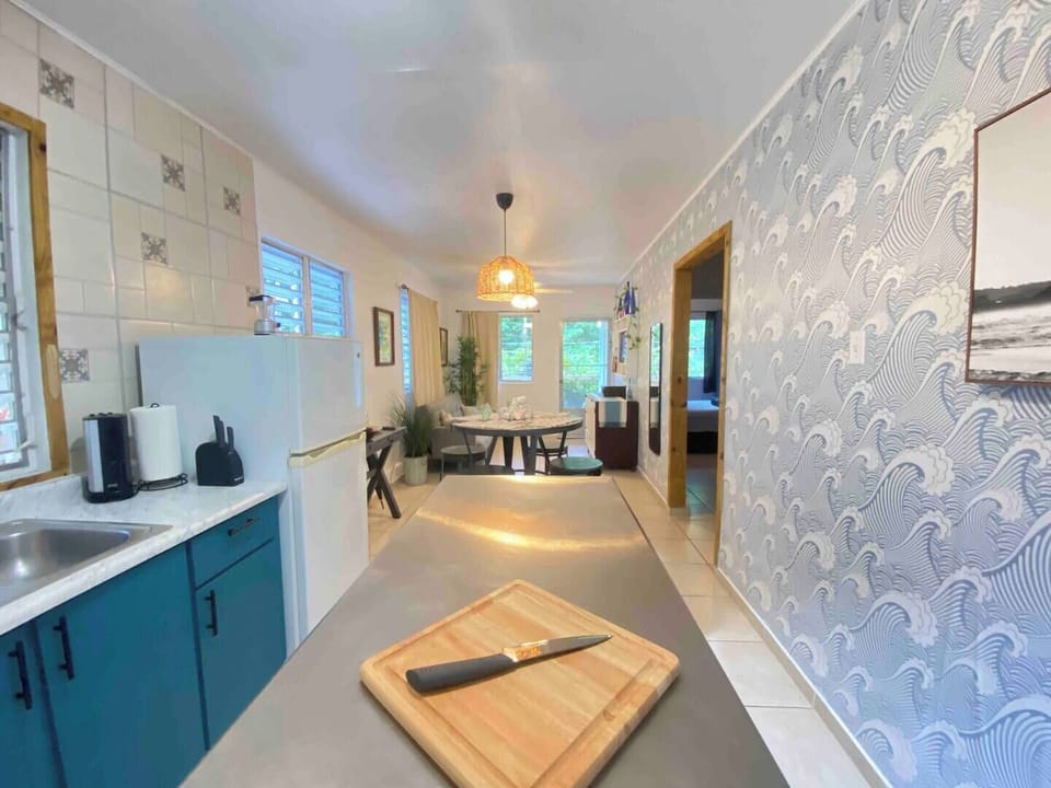 Our newly remodeled open space kitchen is equipped with all you need and some little extras.