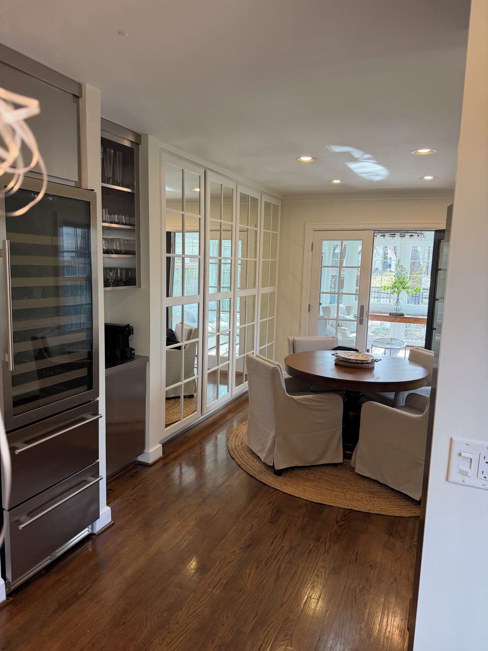 wine & beer refrigerator.  This area off kitchen looking out to sun room.