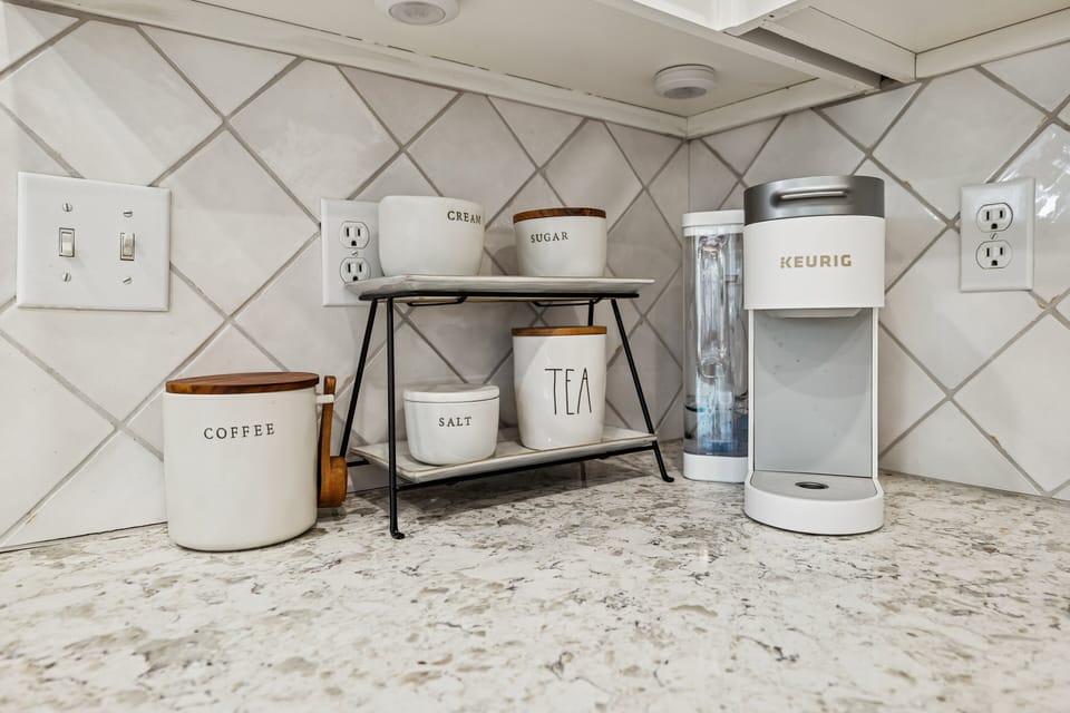 Enjoy a cup of coffee with our Keurig coffee maker.