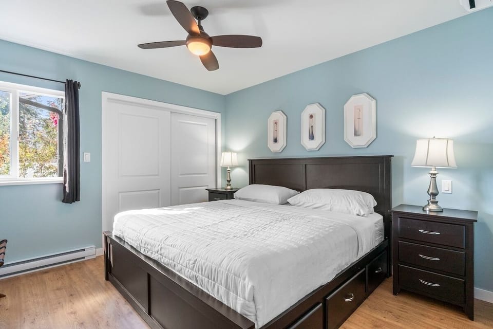 King bedroom with blackout curtains + ductless A/C in this room