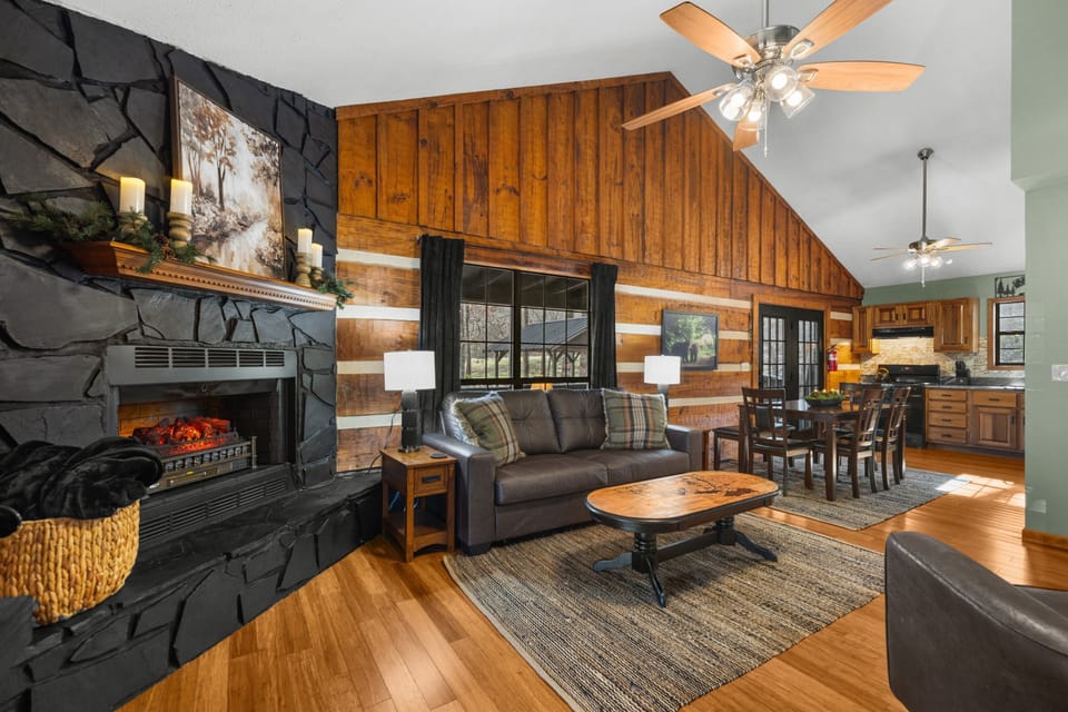Living dining combo with an oh so easy electric fireplace!