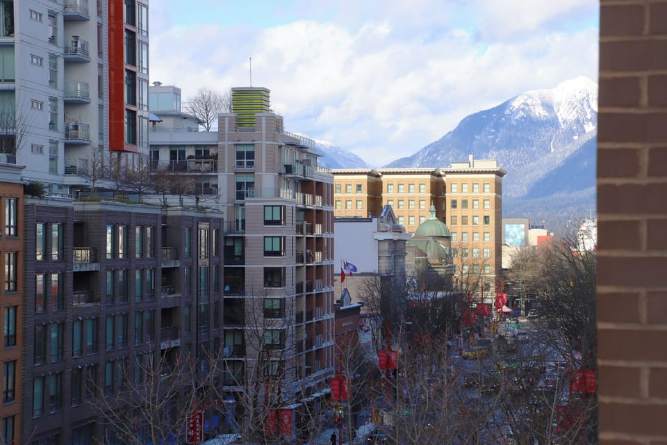 Mountain views when looking out from the balcony facing north.