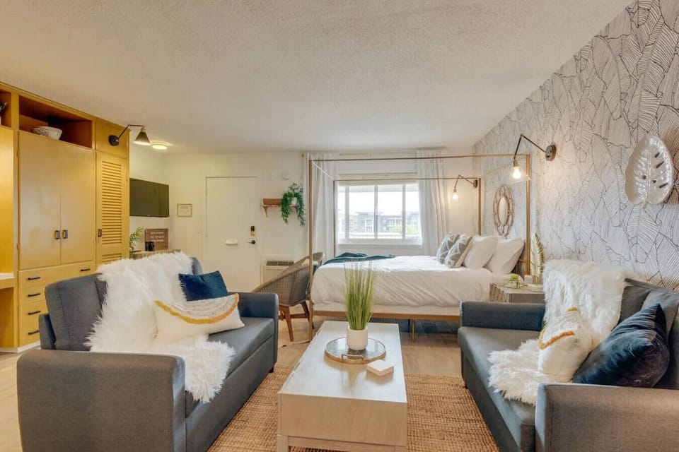 Relax in a queen bed, perfect for two.