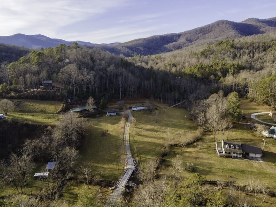 Mountains surround this mountain getaway