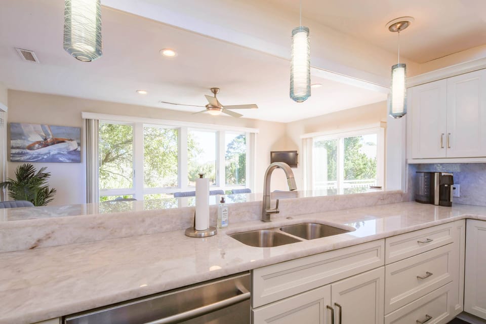The kitchen also has a dishwasher, k-cup coffee maker and spacious room to prepare your meals.