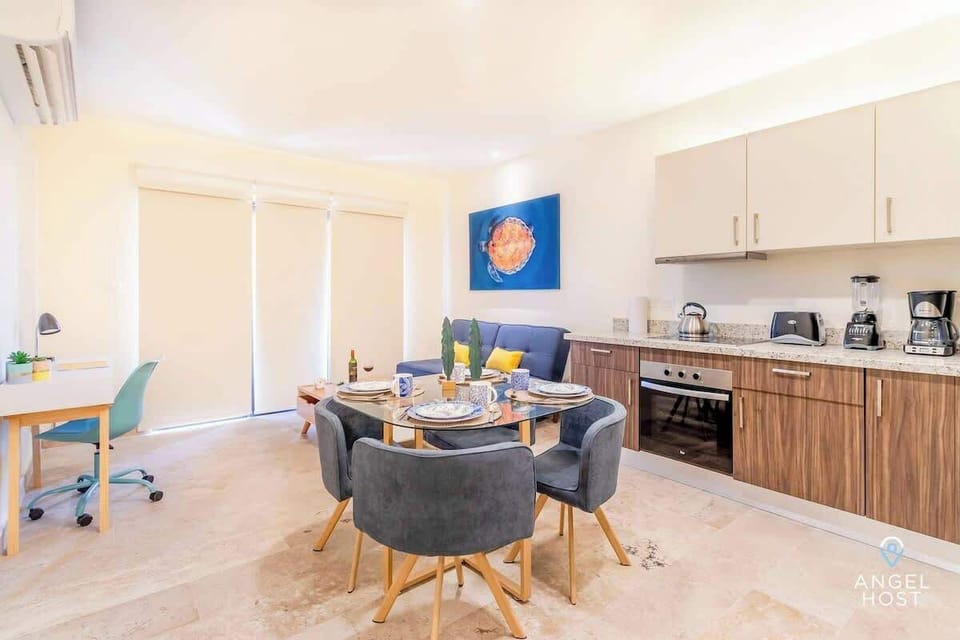 A comfortable dining table set for 4 guests