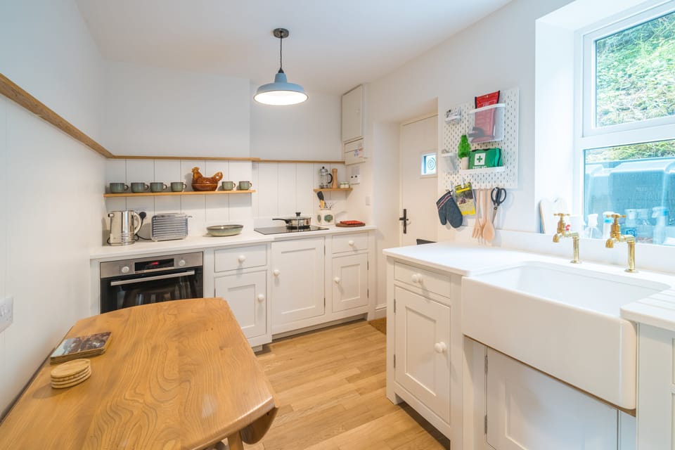 Modern kitchen with electric appliances.
