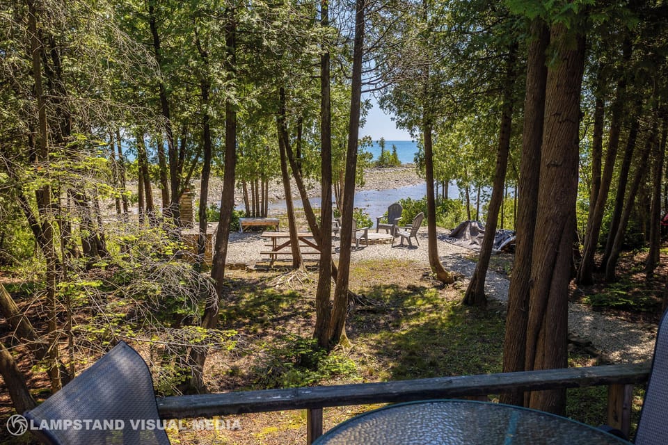 Steps to your own lakeside hangout — perfect for campfires, stargazing, and waterfront relaxation.