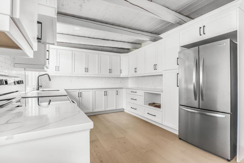 Fully equipped kitchen with lots of counter space and storage for longer stays.