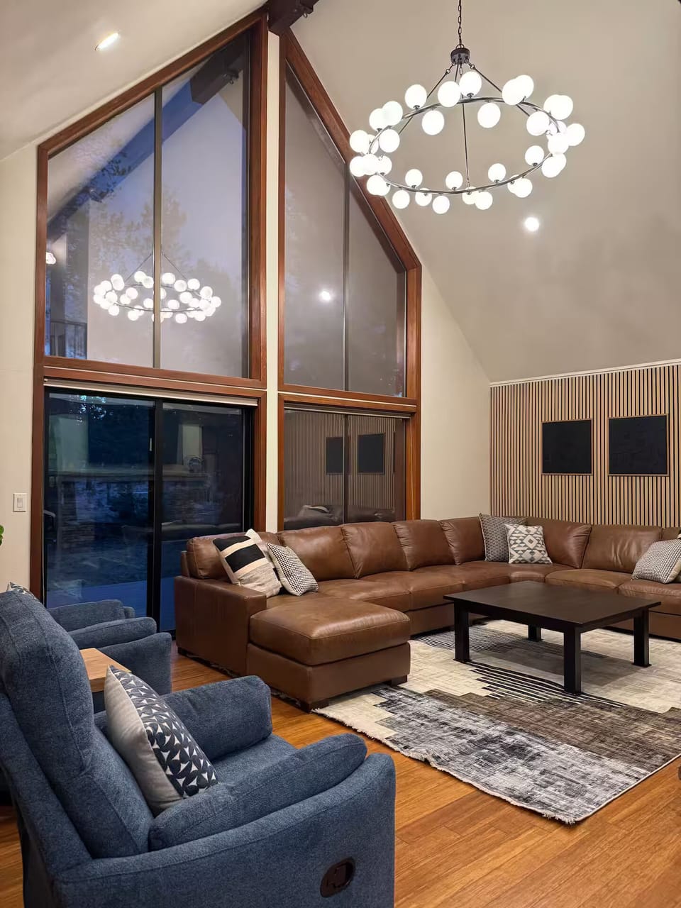 New great room furniture with huge sectional, two chairs, and lots of room