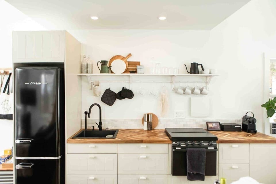 Stocked kitchen even includes baking bowls and pans if inspiration strikes. 