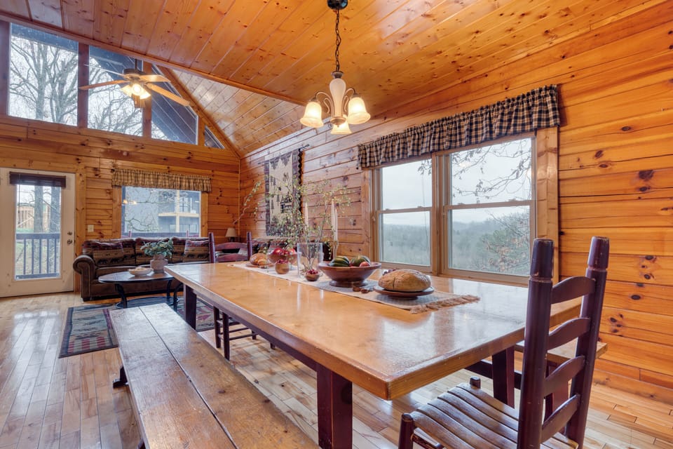 Full view of the spacious dining area connecting to the living room.