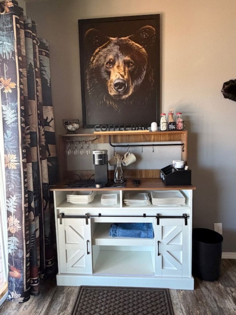 Beverage Bar Next to Sliding Door in Dining Room