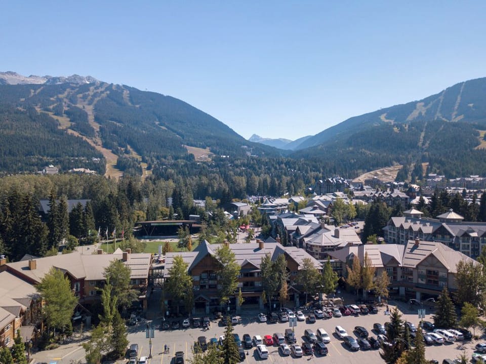 Marketplace Lodge Complex Shown with Whistler and Blackcomb Mountains