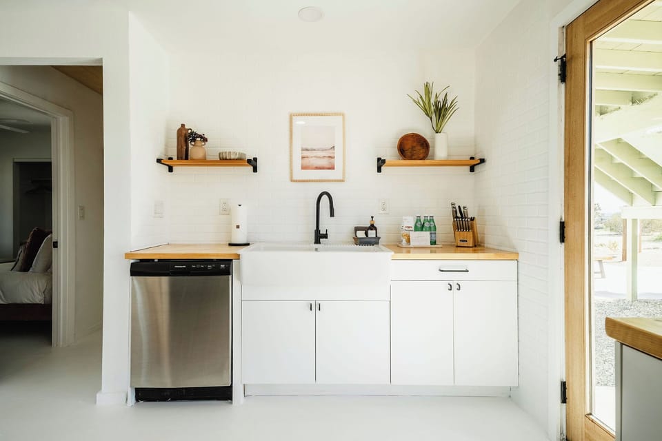 Apron-front sink, stocked essentials, and a few welcome goodies to greet you.

