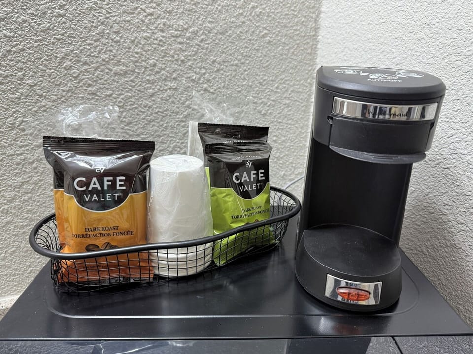 Start mornings right with fresh coffee and in-room convenience.