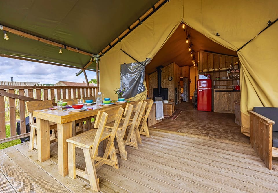 The dining table can be moved outside to enjoy a meal in the open air