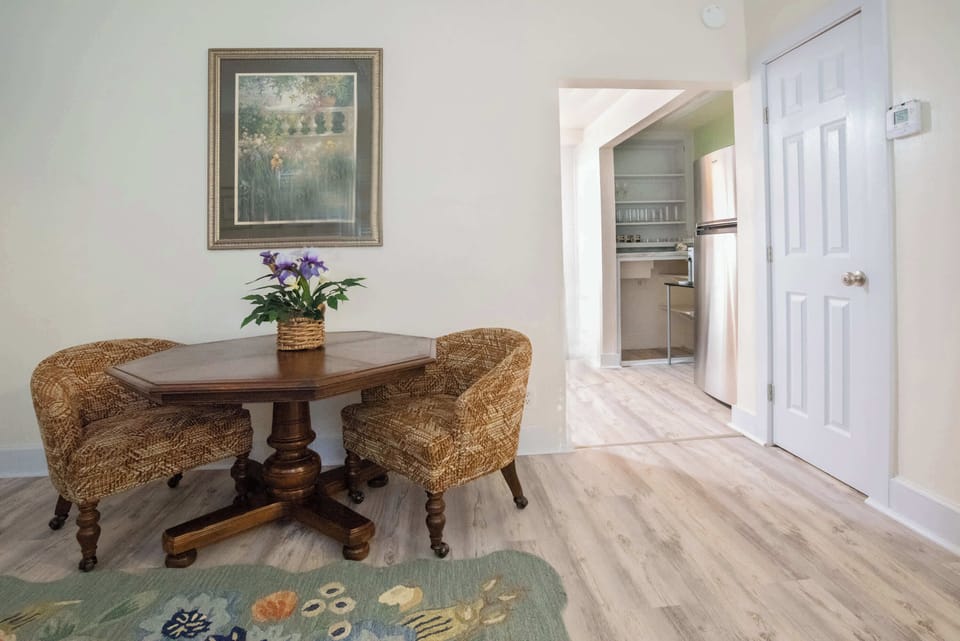 Dining table with direct access to kitchen.
